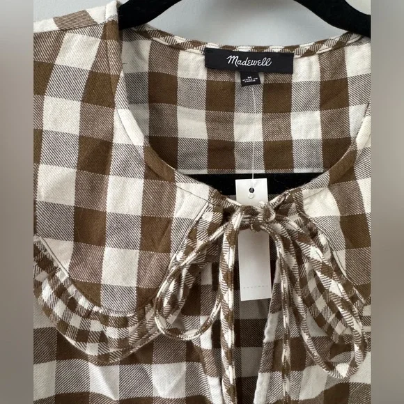 NWT Madewell Gingham Collared Puff-Sleeve Mini Dress - Picture 8 of 11